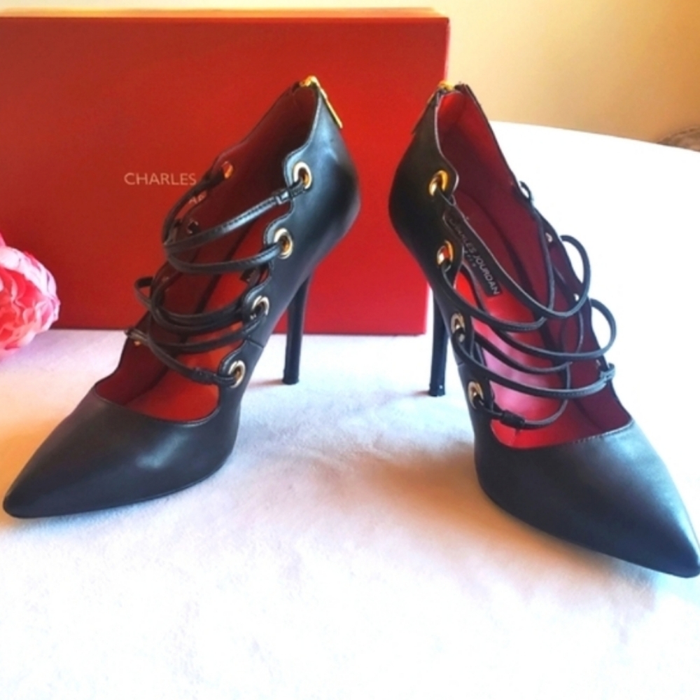 ⚜️CHARLES JOURDAN PARIS Corset Style Leather Pump Heels Size 10 - Picture 1 of 7